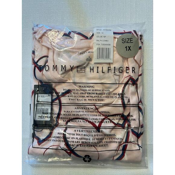 Tommy Hilfiger V-Neck Cotton T-‎ Shirt Pink Hearts Print , Size 1X - Picture 3 of 5